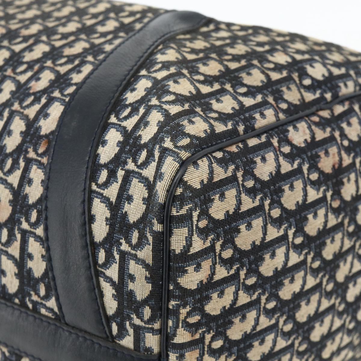 Christian Dior Trotter Canvas Boston Bag Navy Silver Auth 175131
