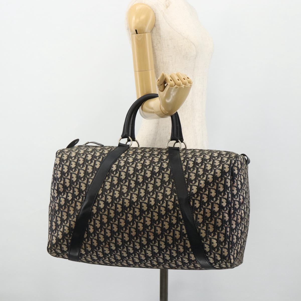 Christian Dior Trotter Canvas Boston Bag Navy Silver Auth 175131