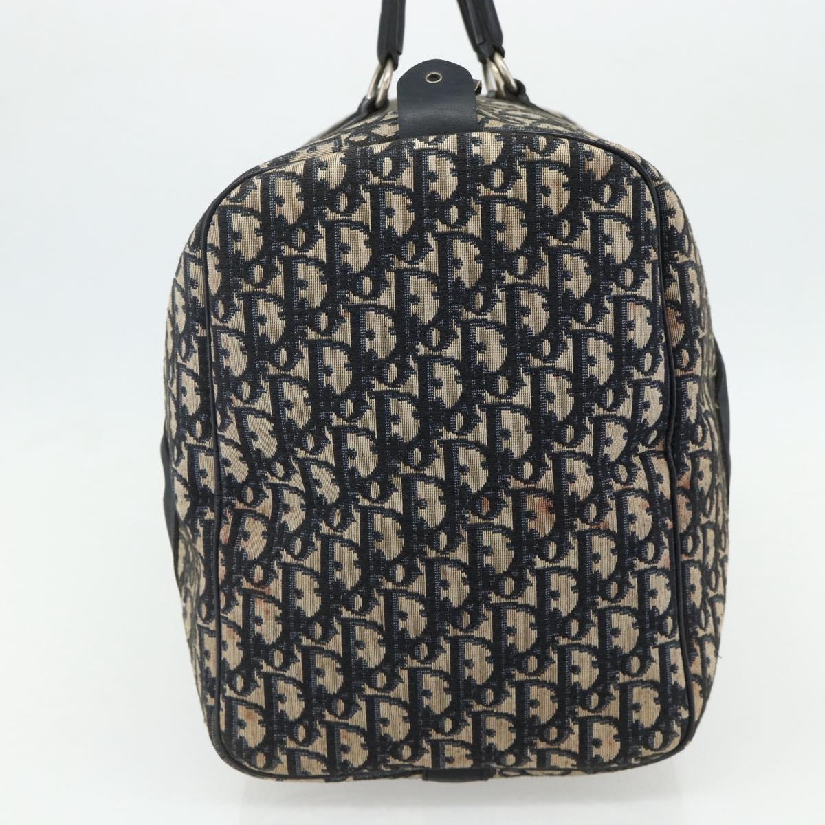 Christian Dior Trotter Canvas Boston Bag Navy Silver Auth 175131