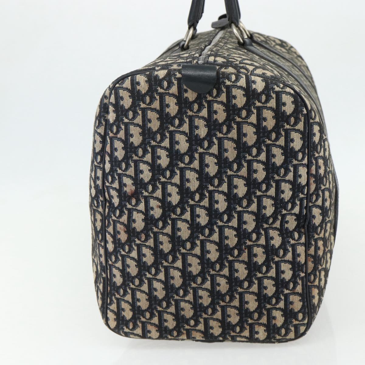 Christian Dior Trotter Canvas Boston Bag Navy Silver Auth 175131