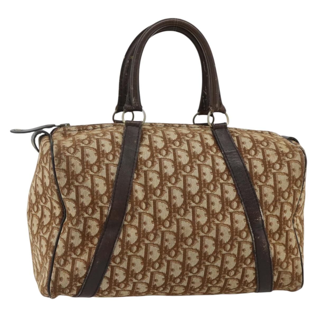Christian Dior Trotter Canvas Hand Bag Gold Brown Auth 175135