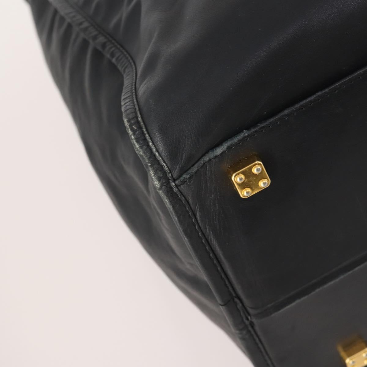 LOEWE Anagram Boston Bag Leather Black Gold Auth 175136