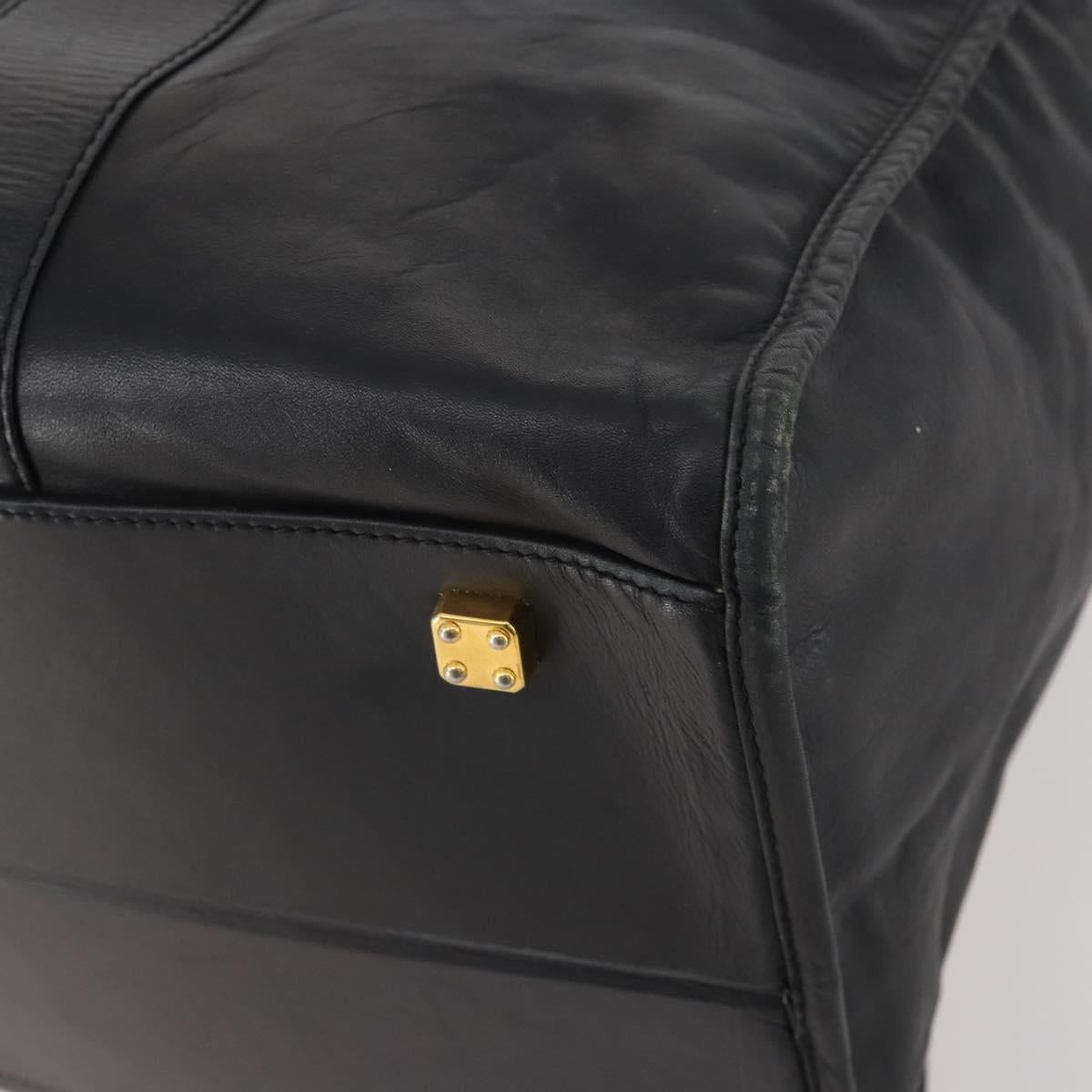 LOEWE Anagram Boston Bag Leather Black Gold Auth 175136