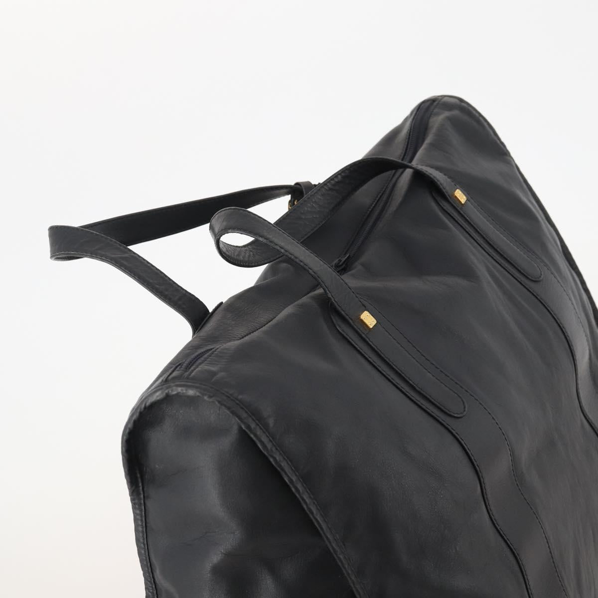 LOEWE Anagram Boston Bag Leather Black Gold Auth 175136
