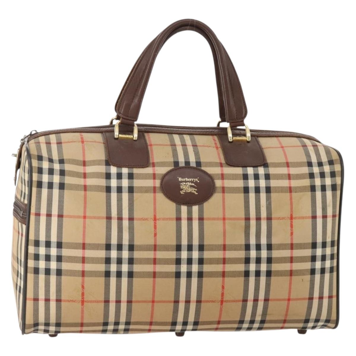 Burberrys Nova Check Boston Bag Canvas Beige Gold Auth 175137