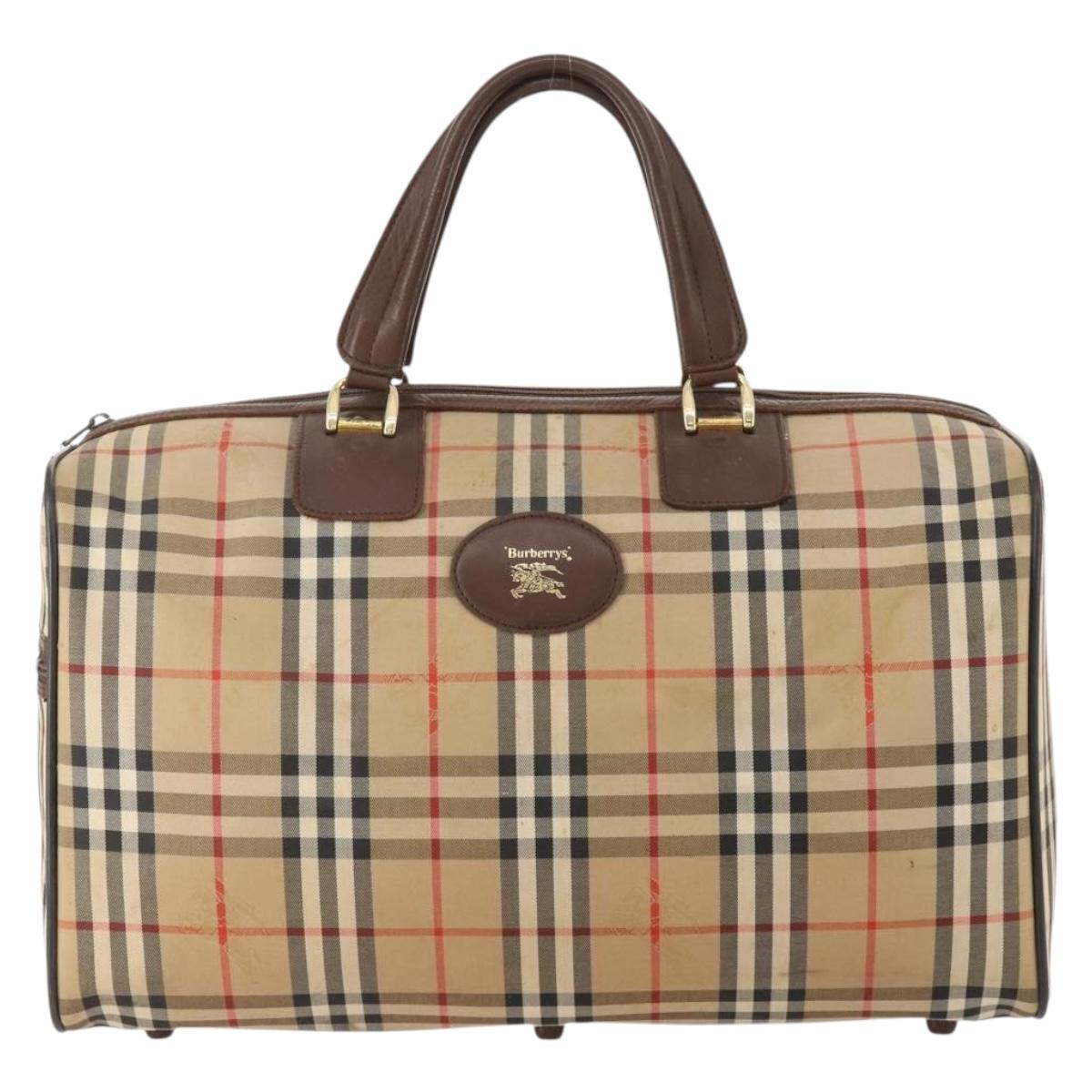 Burberrys Nova Check Boston Bag Canvas Beige Gold Auth 175137