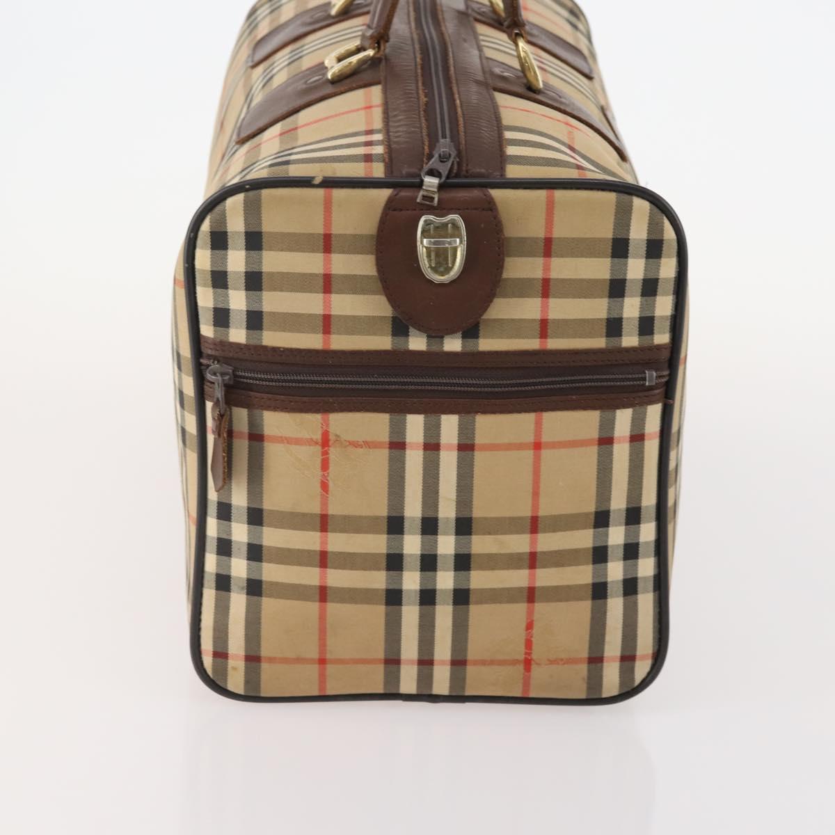 Burberrys Nova Check Boston Bag Canvas Beige Gold Auth 175137