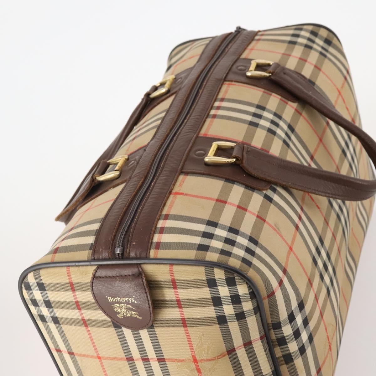 Burberrys Nova Check Boston Bag Canvas Beige Gold Auth 175137