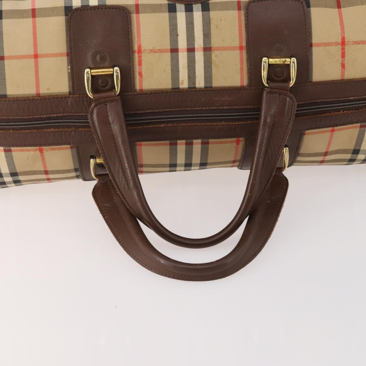 Burberrys Nova Check Boston Bag Canvas Beige Gold Auth 175137