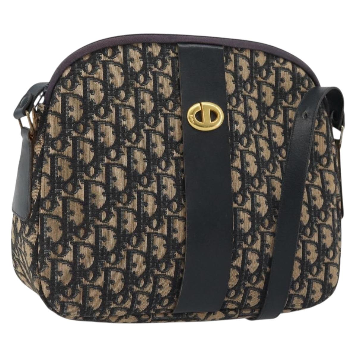 Christian Dior Trotter Canvas Shoulder Bag Navy Gold Auth 175156