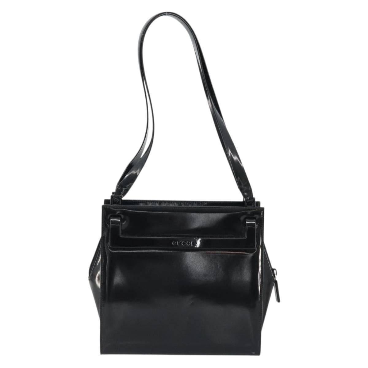 GUCCI Tote Bag Patent Leather Black Auth 175158