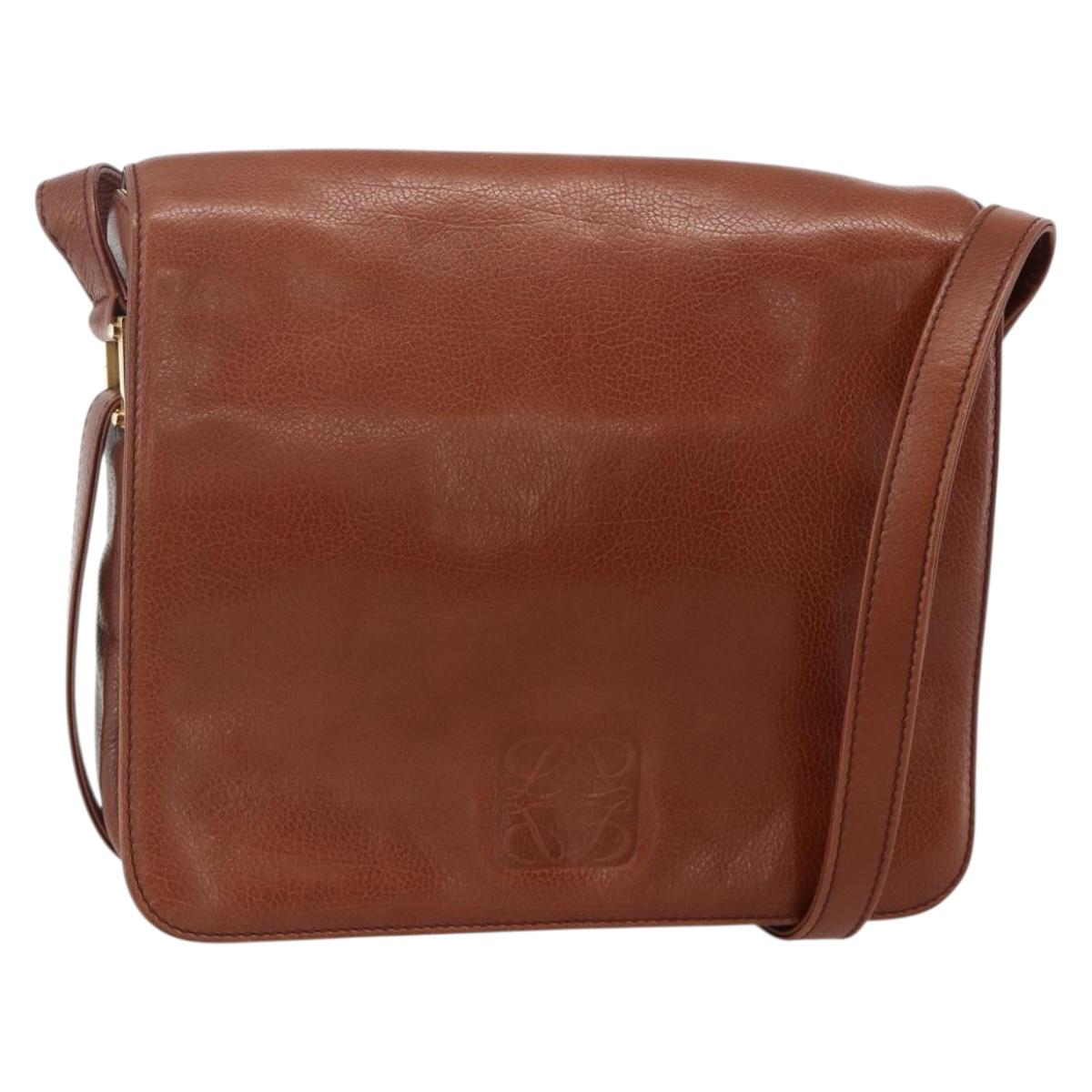 LOEWE Anagram Shoulder Bag Leather Brown Gold Auth 175162