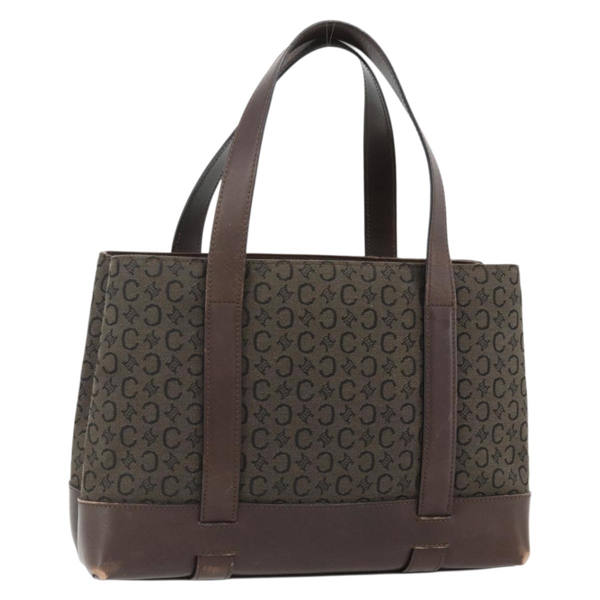 CELINE C Macadam Canvas Hand Bag Brown Gold Auth 175163