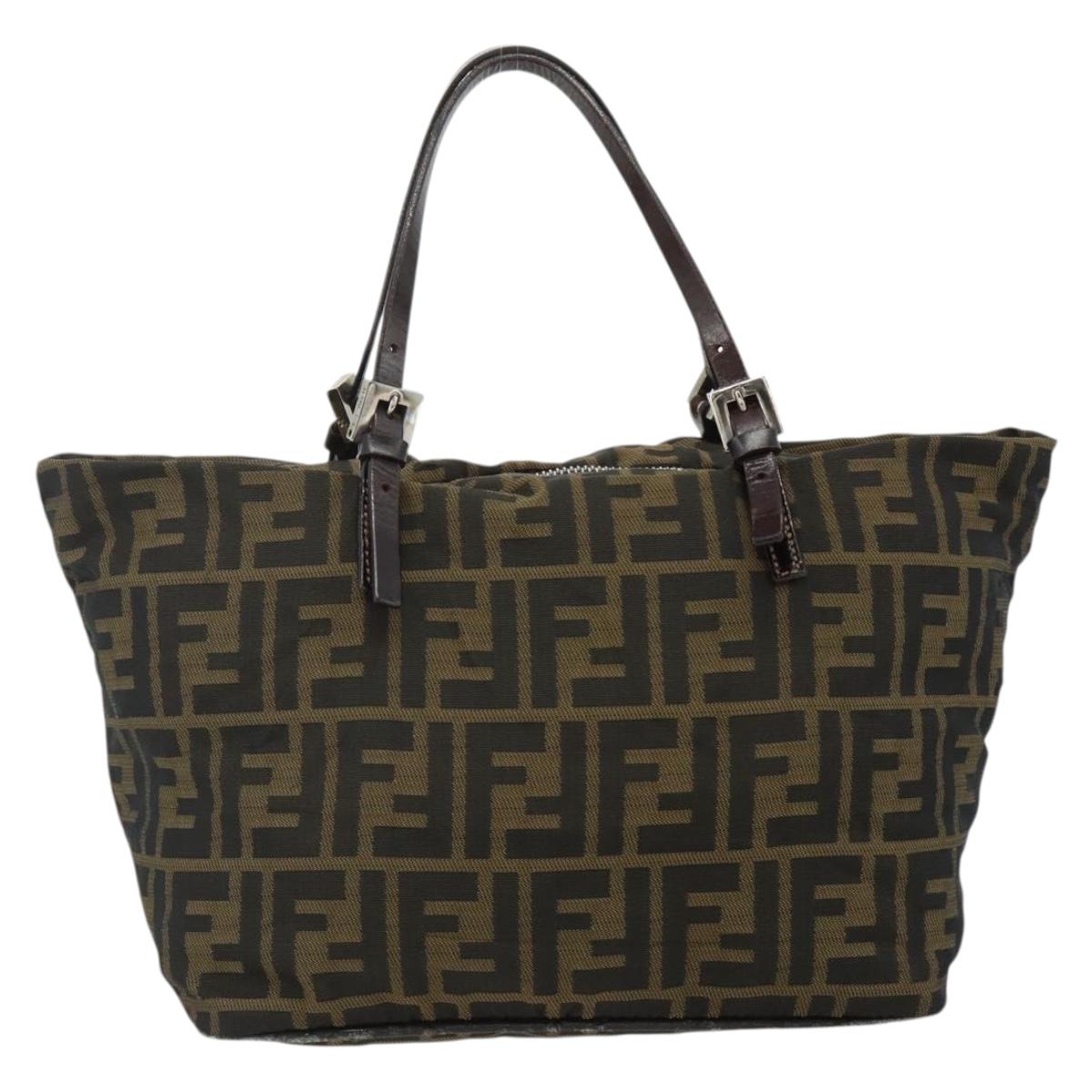 FENDI Zucca Canvas Hand Bag Black Brown Auth 175169