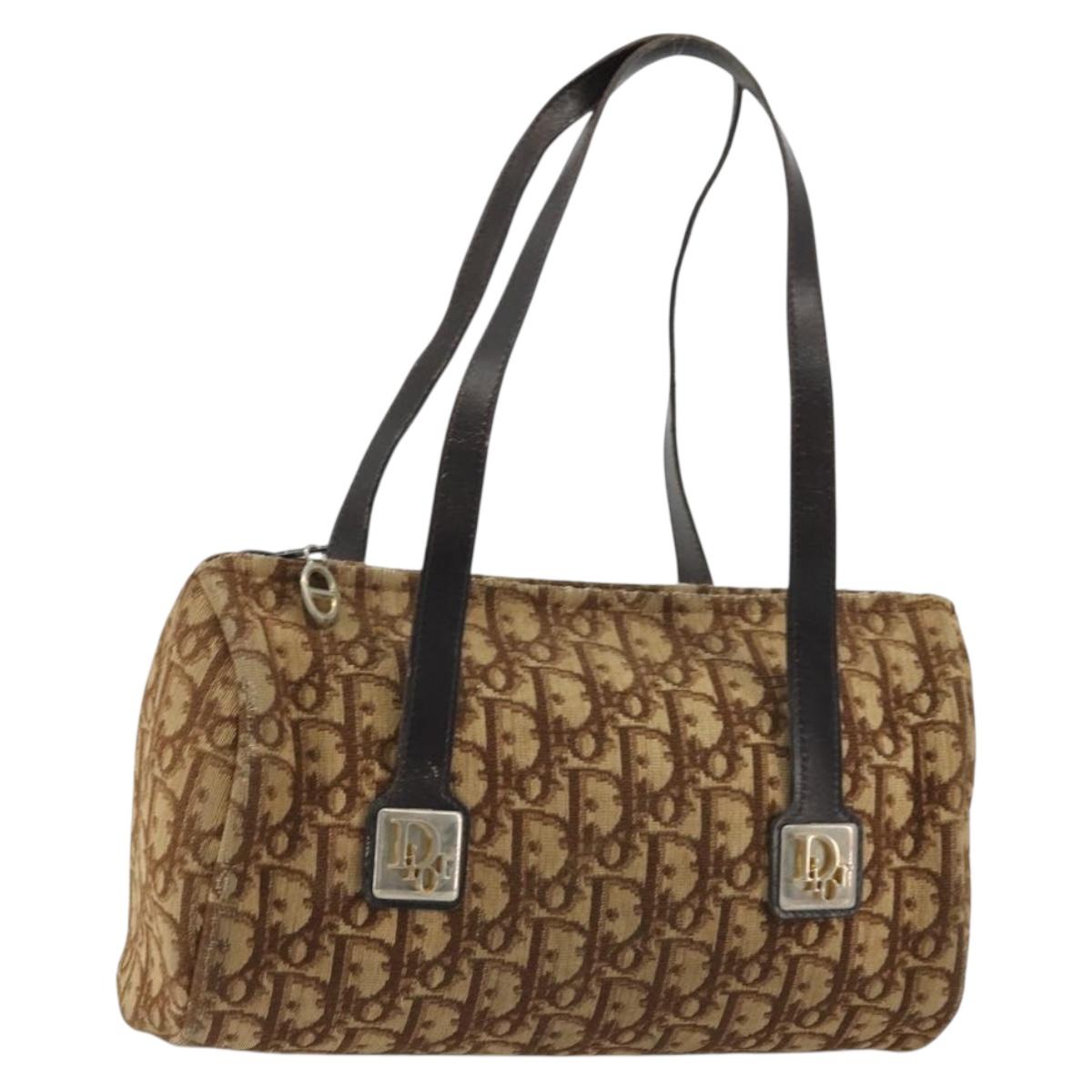 Christian Dior Trotter Canvas Hand Bag Gold Brown Auth 175171