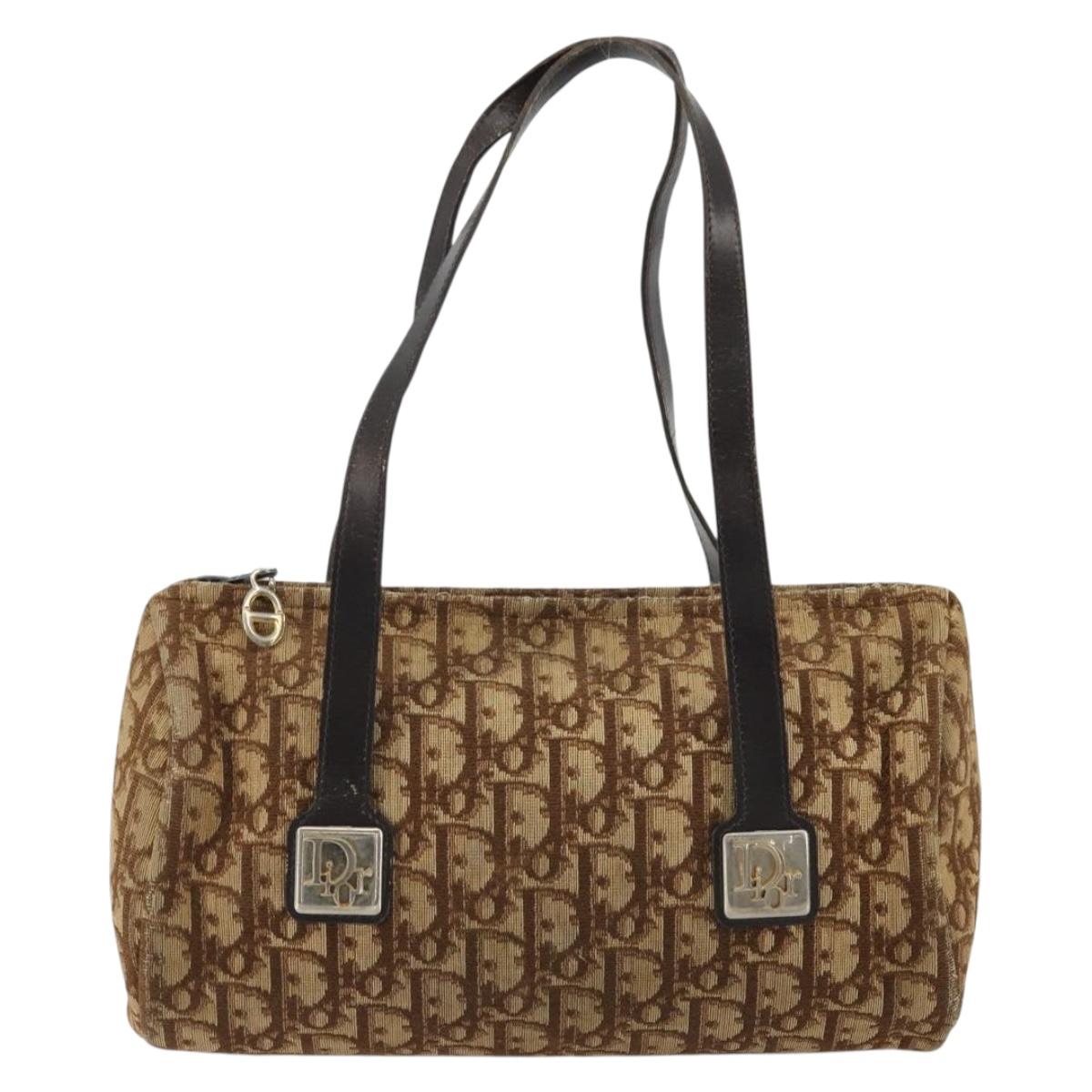 Christian Dior Trotter Canvas Hand Bag Gold Brown Auth 175171