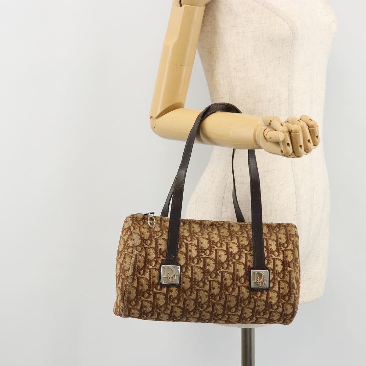 Christian Dior Trotter Canvas Hand Bag Gold Brown Auth 175171