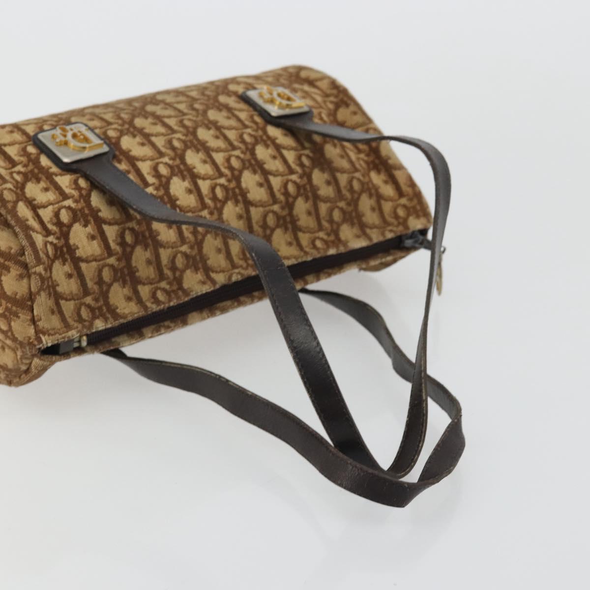 Christian Dior Trotter Canvas Hand Bag Gold Brown Auth 175171