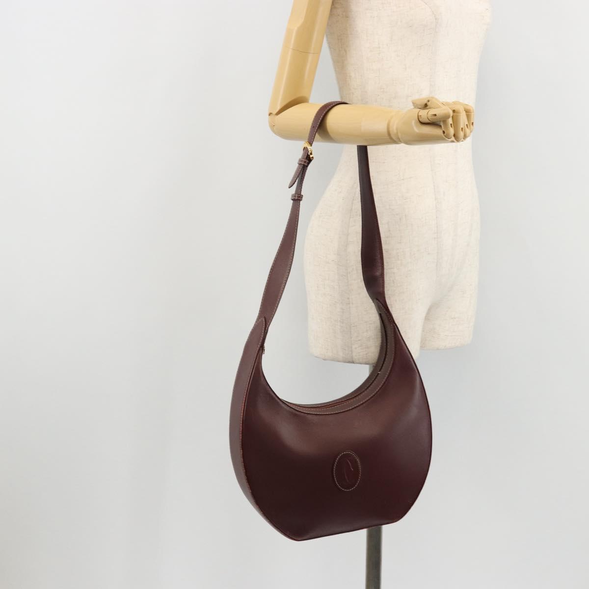CARTIER Must Line Shoulder Bag Leather Bordeaux Gold Auth 175174