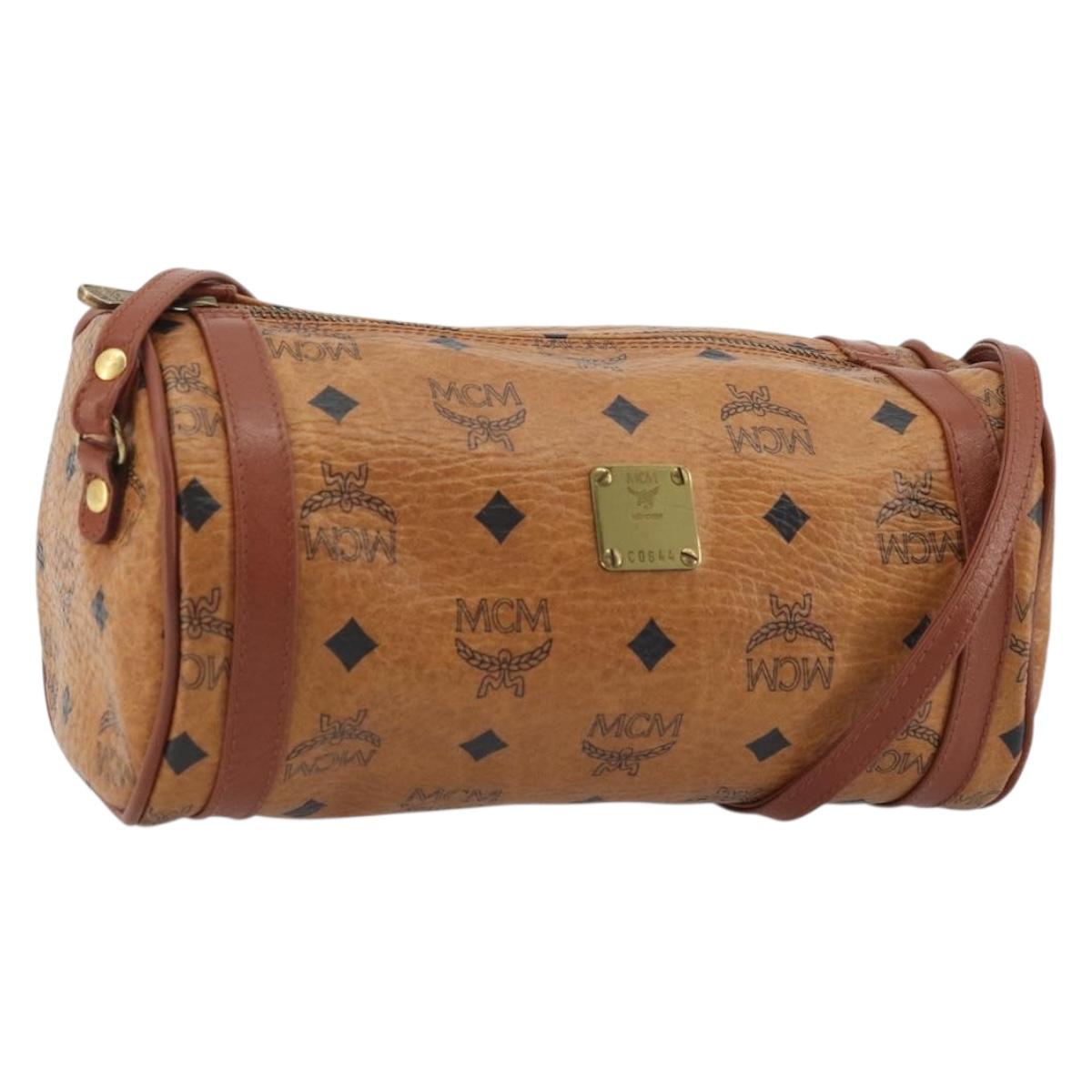MCM Vicetos Logogram Shoulder Bag PVC Leather Brown Gold Auth 175181