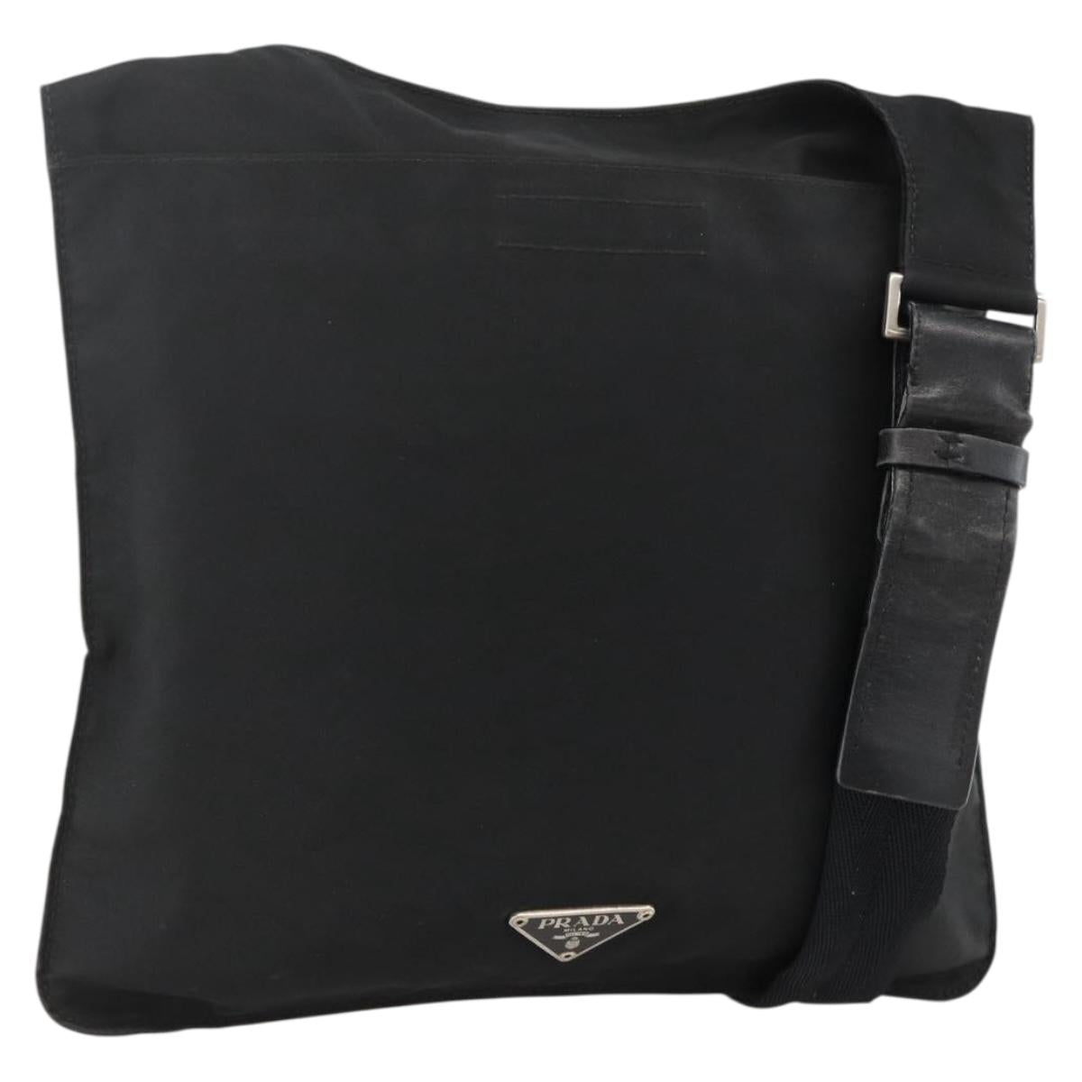 PRADA Shoulder Bag Nylon Black Silver Auth 175183