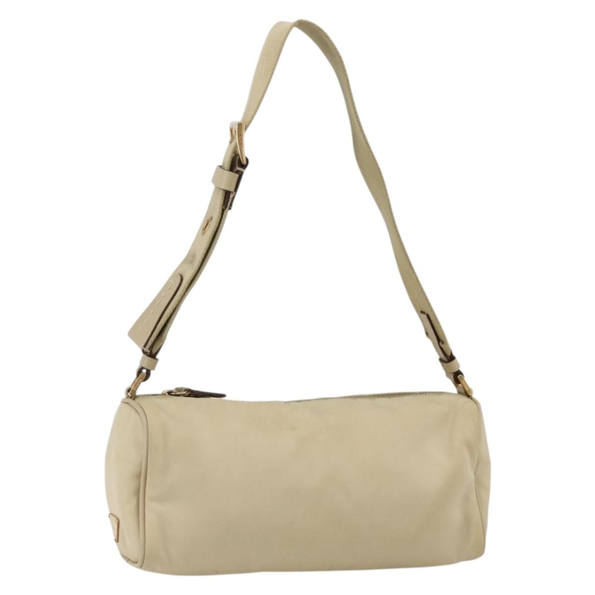 PRADA Shoulder Bag Nylon Beige Gold Auth 175188