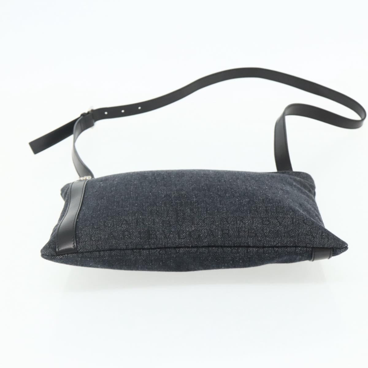 BVLGARI Logo Mania Shoulder Bag Denim Blue Silver Auth 175190