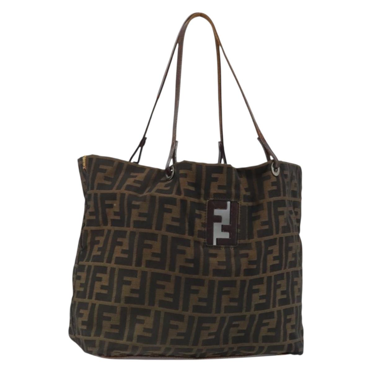 FENDI Zucca Canvas Tote Bag Brown Black Auth 175192