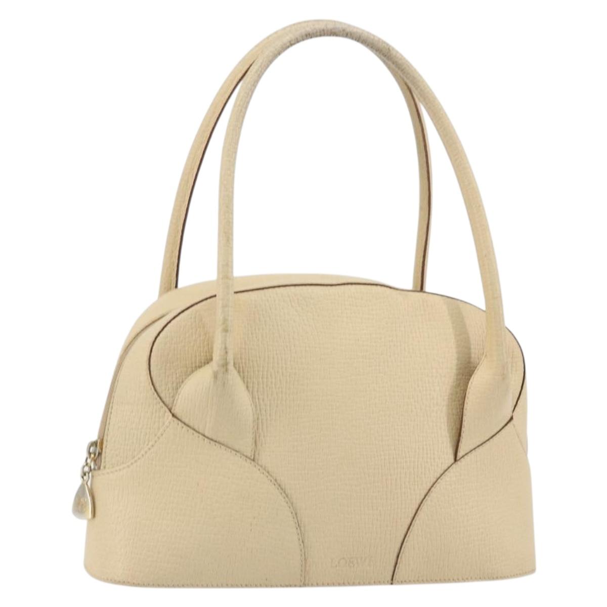 LOEWE Hand Bag Leather Ivory Gold Auth 175195
