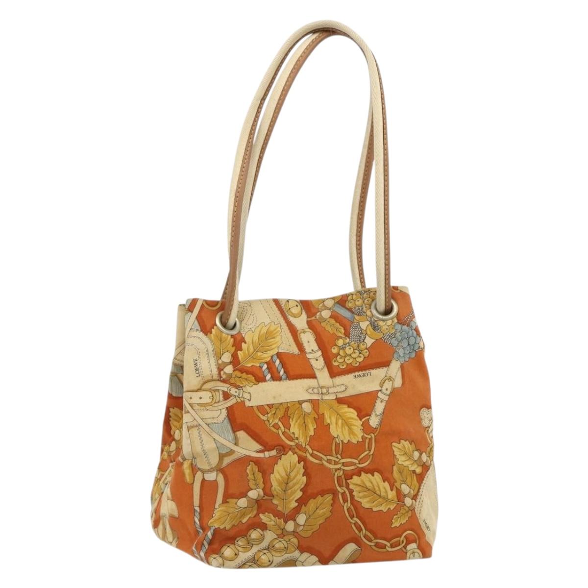 LOEWE Tote Bag Canvas Gold Orange Auth 175198