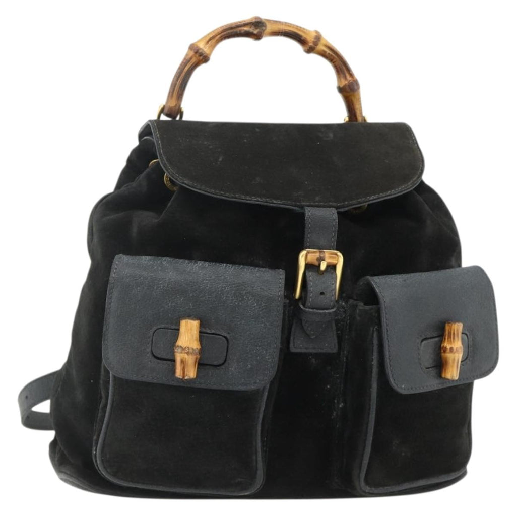 GUCCI Bamboo Backpack Suede Black Gold 003 2058 0016 Auth 175199 display picture 2