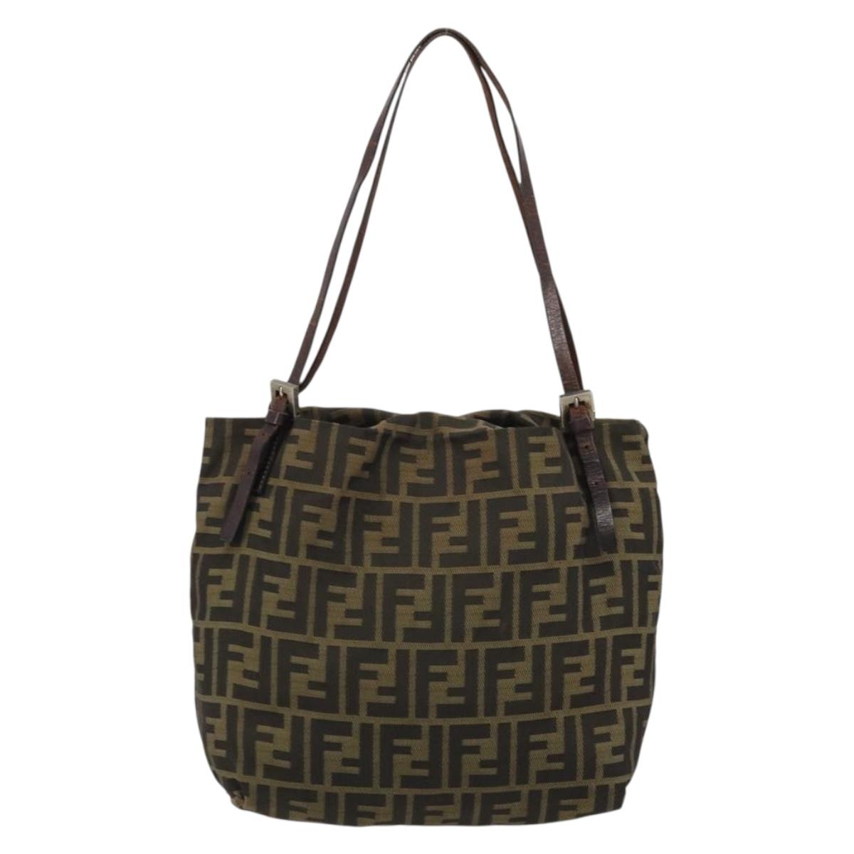 FENDI Zucca Canvas Tote Bag Black Brown Auth 175207