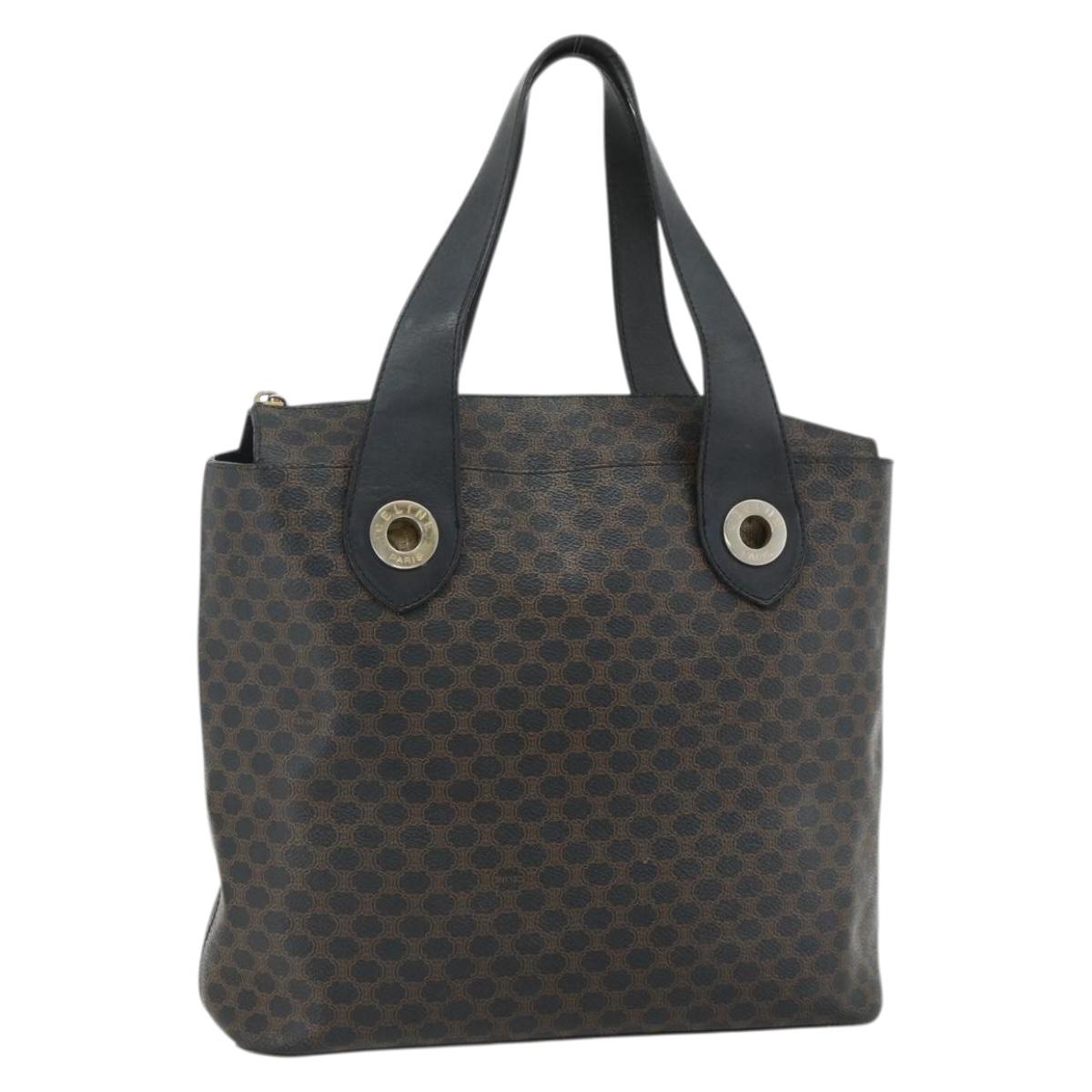 CELINE Macadam Canvas Hand Bag PVC Leather Black Gold Auth 175209