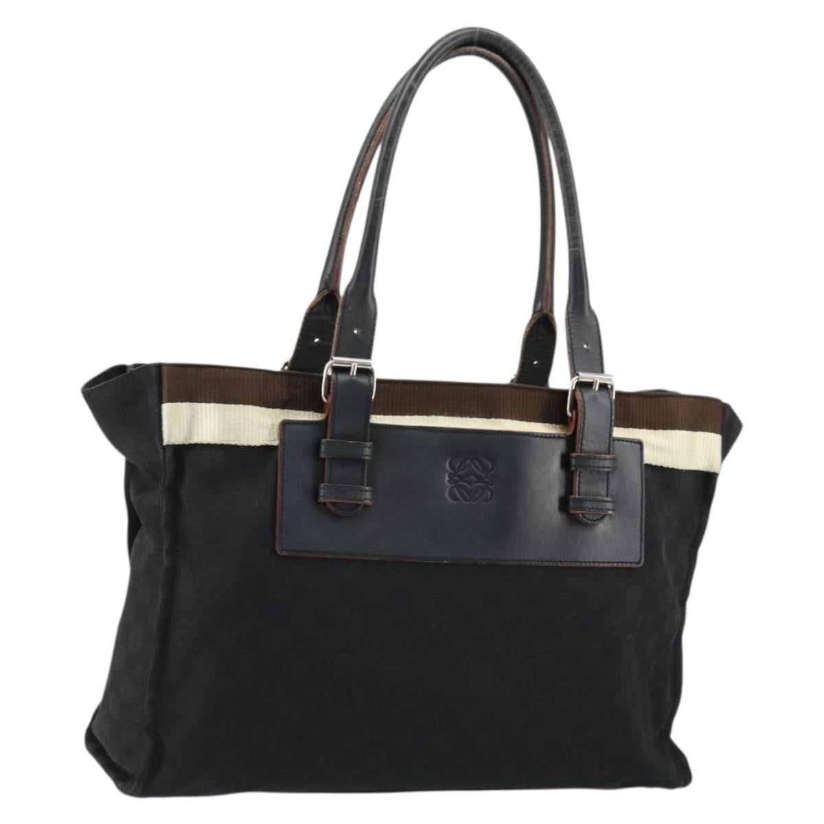 LOEWE Anagram Tote Bag Canvas Black Silver Auth 175211