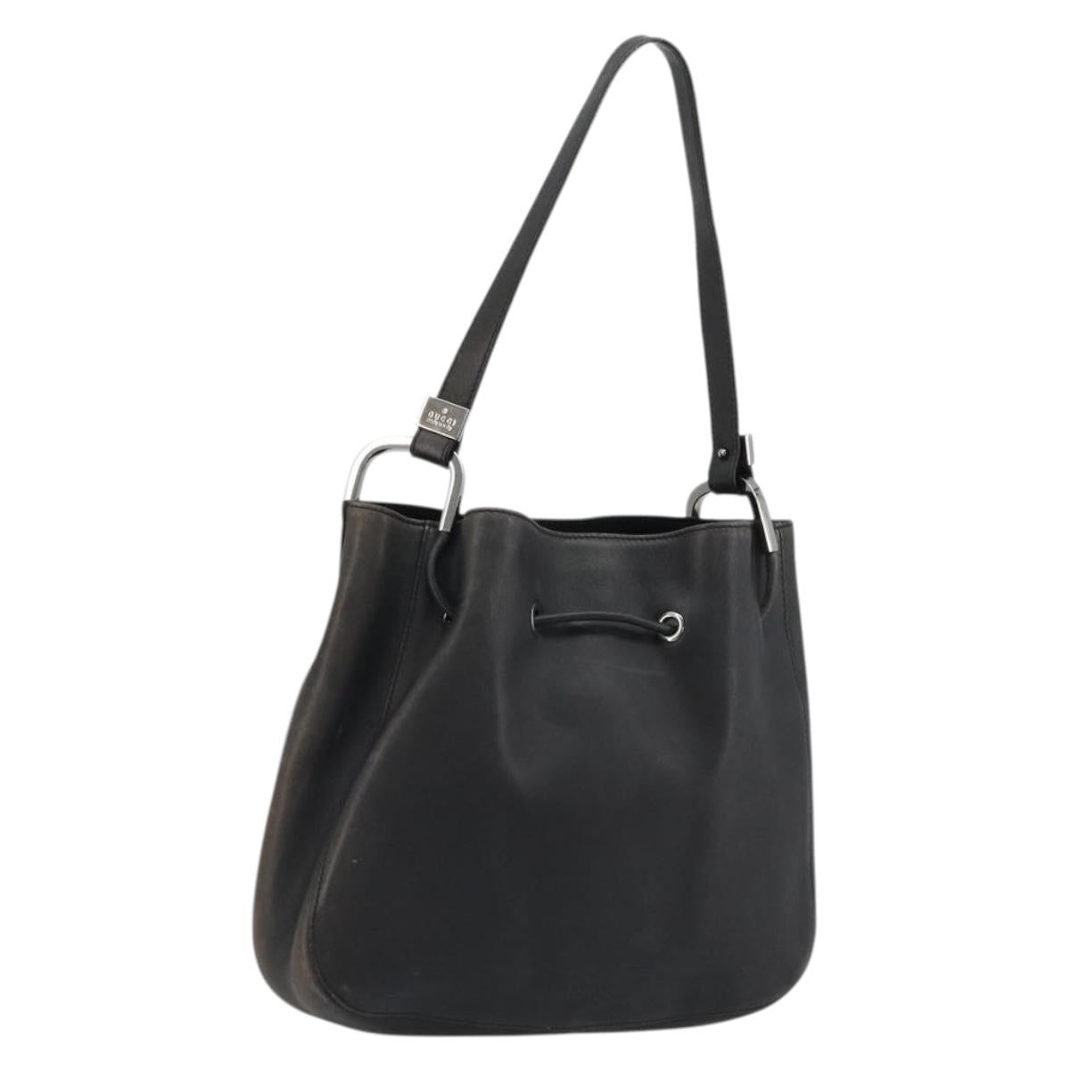GUCCI Purse Shoulder Bag Leather Black Silver 001 3748 Auth 175212