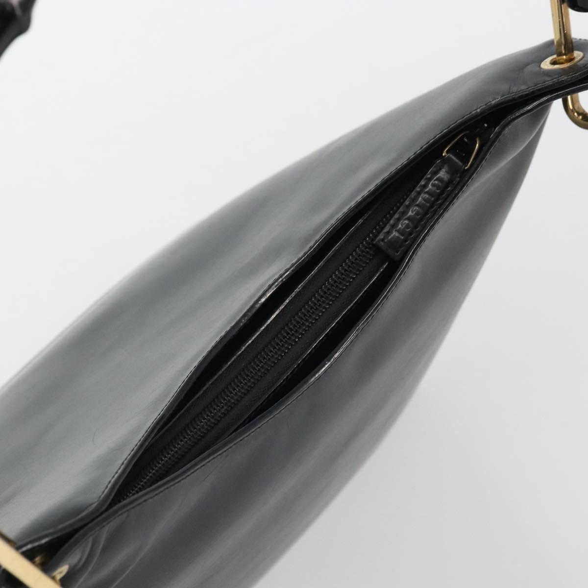 GUCCI Bamboo Shoulder Bag Leather Black Gold Auth 175213
