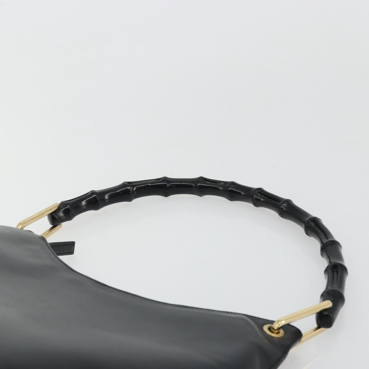 GUCCI Bamboo Shoulder Bag Leather Black Gold Auth 175213