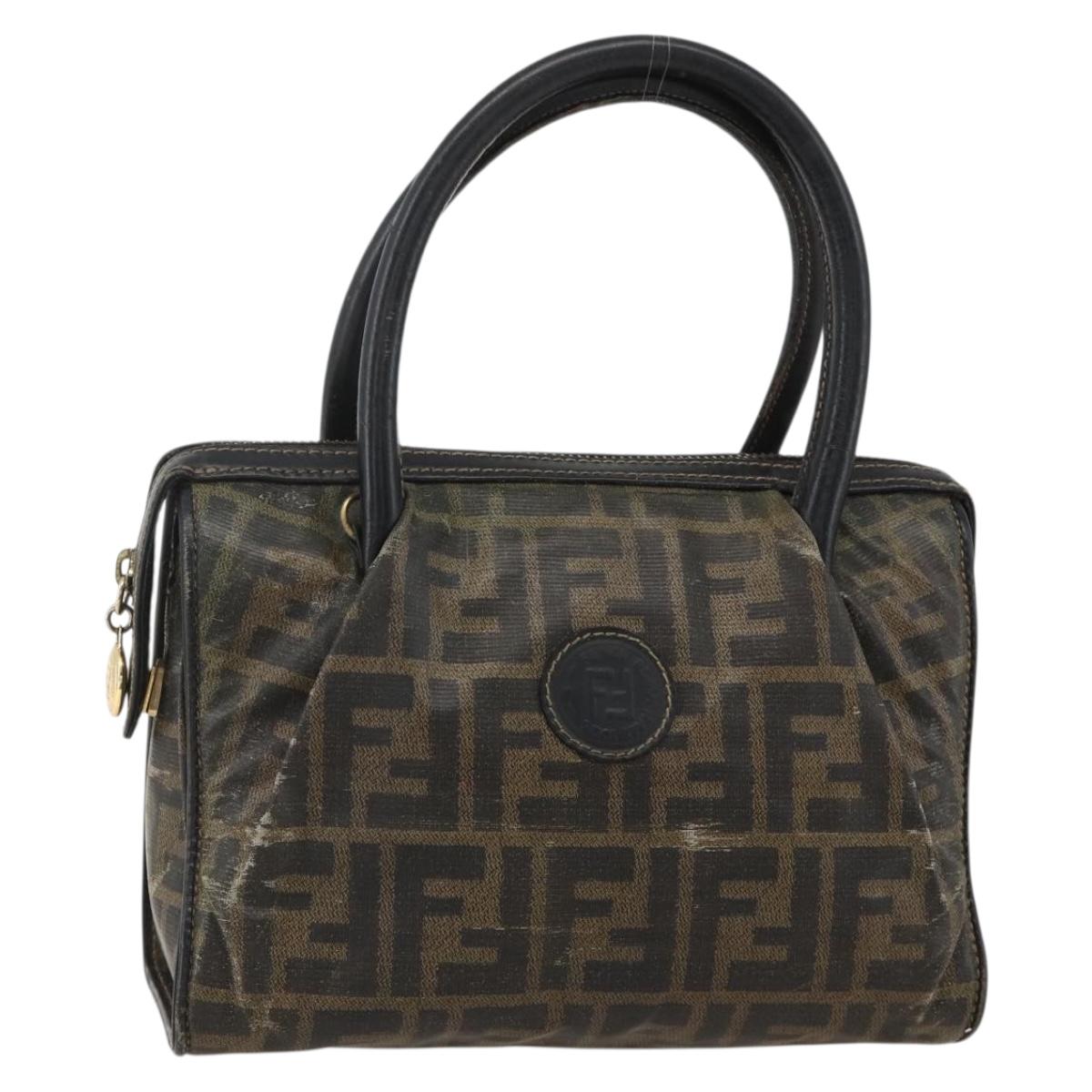 FENDI Zucca Canvas Hand Bag Black Brown Auth 175214