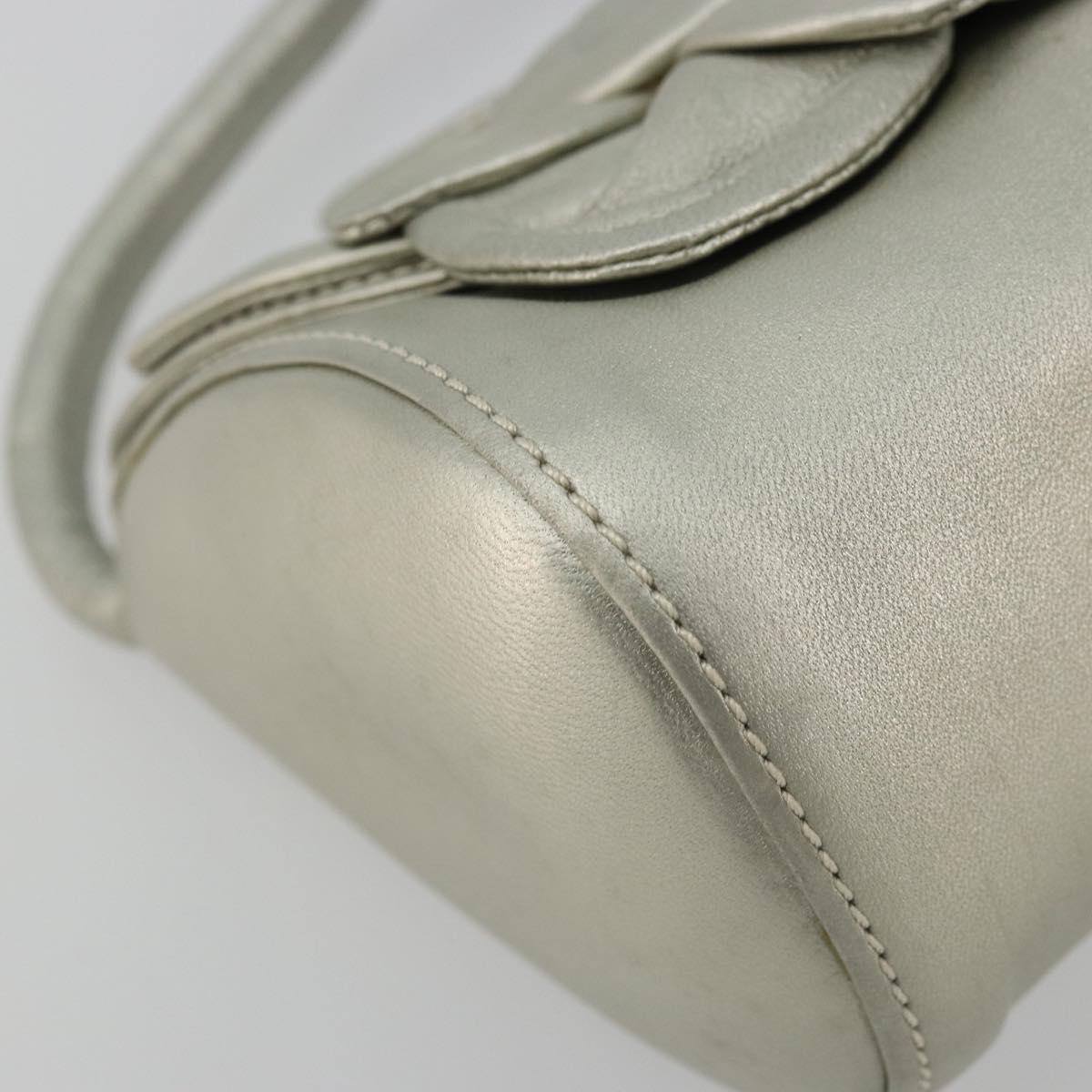 LOEWE Anagram Hand Pouch Leather Silver Auth 175225A
