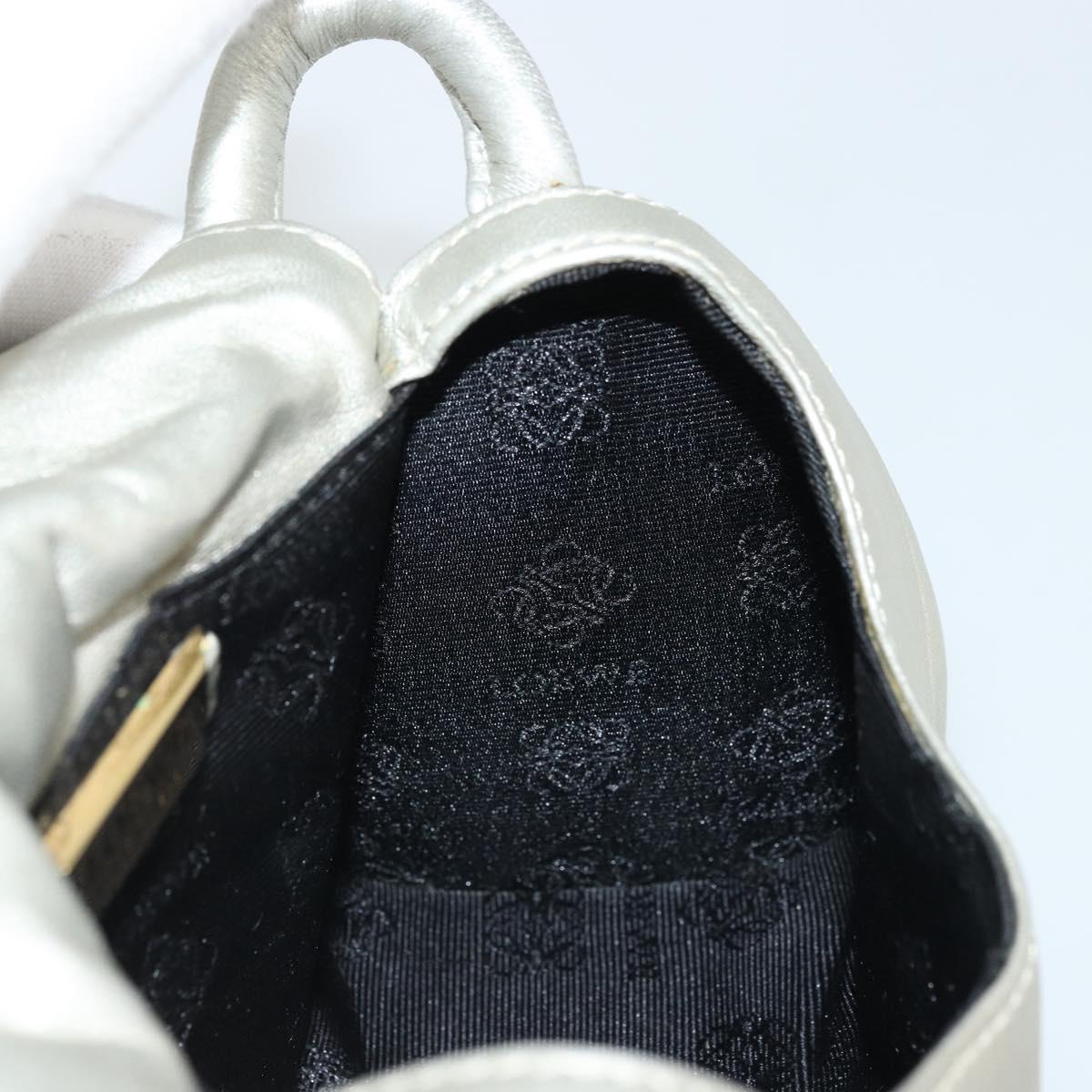 LOEWE Anagram Hand Pouch Leather Silver Auth 175225A