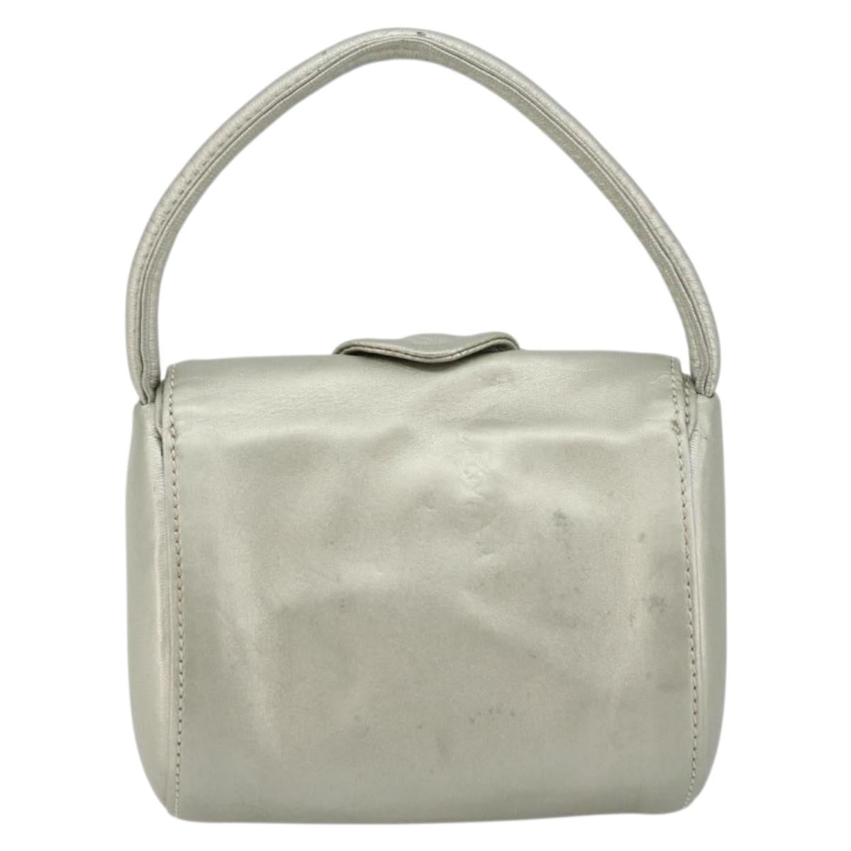 LOEWE Anagram Hand Pouch Leather Silver Auth 175225A