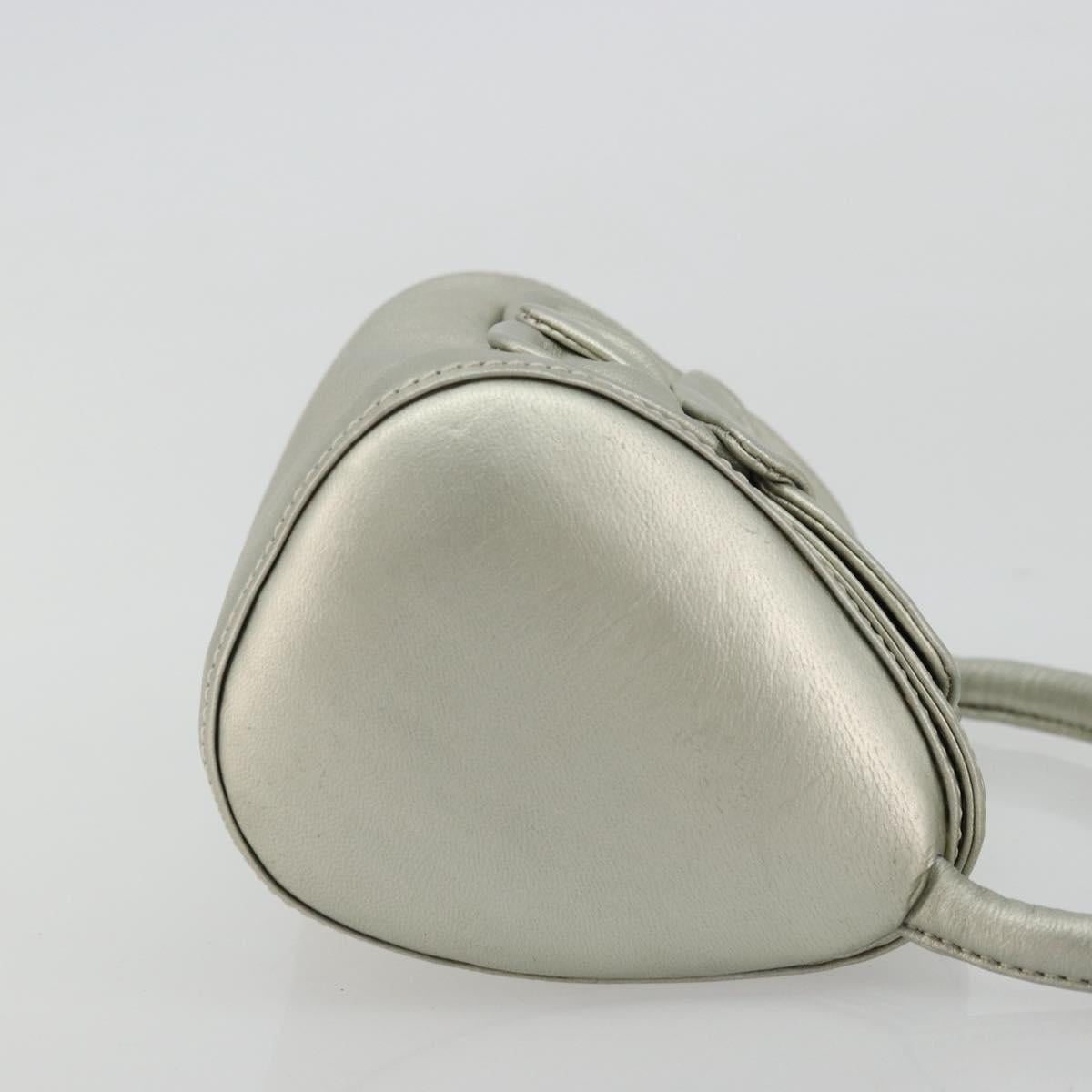 LOEWE Anagram Hand Pouch Leather Silver Auth 175225A