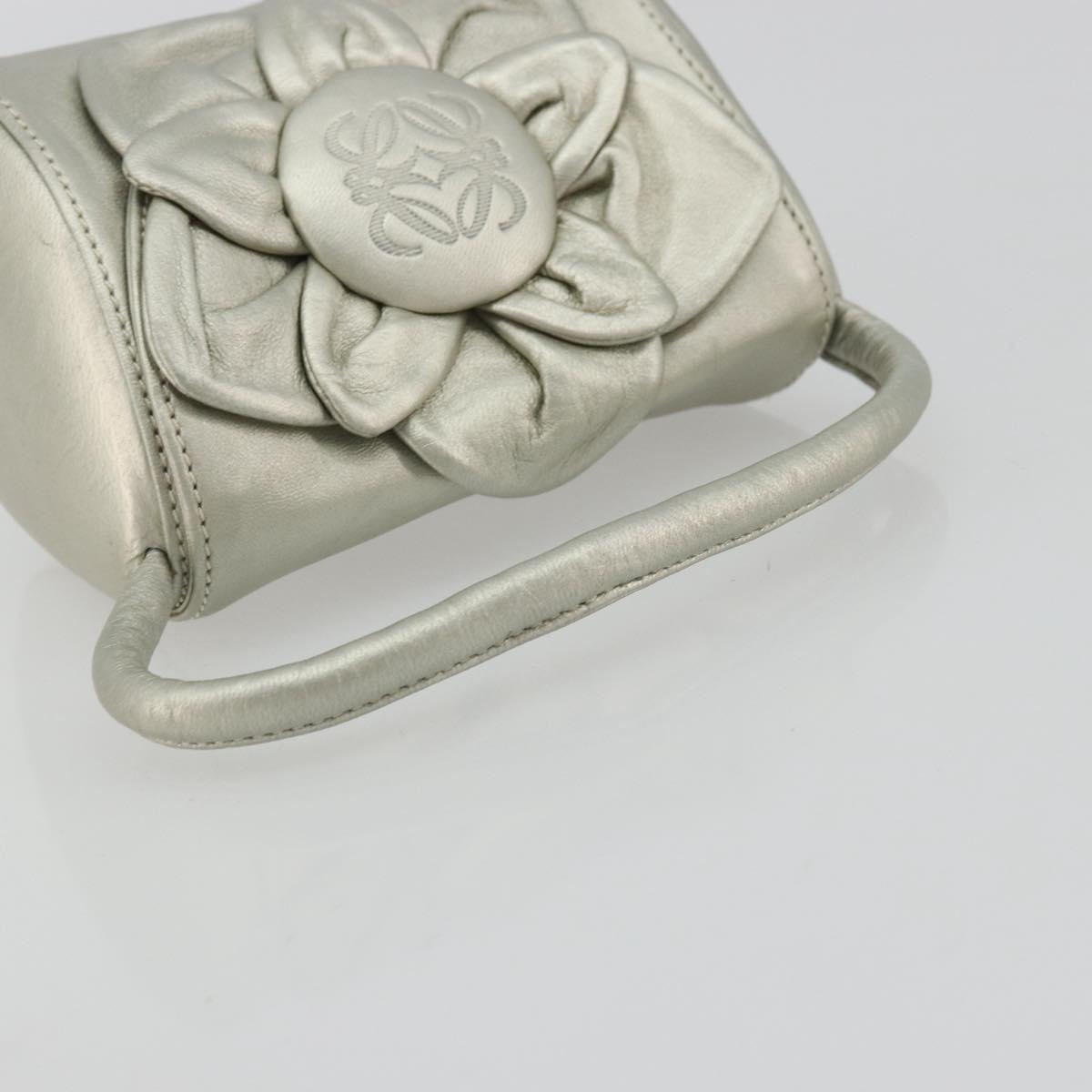 LOEWE Anagram Hand Pouch Leather Silver Auth 175225A