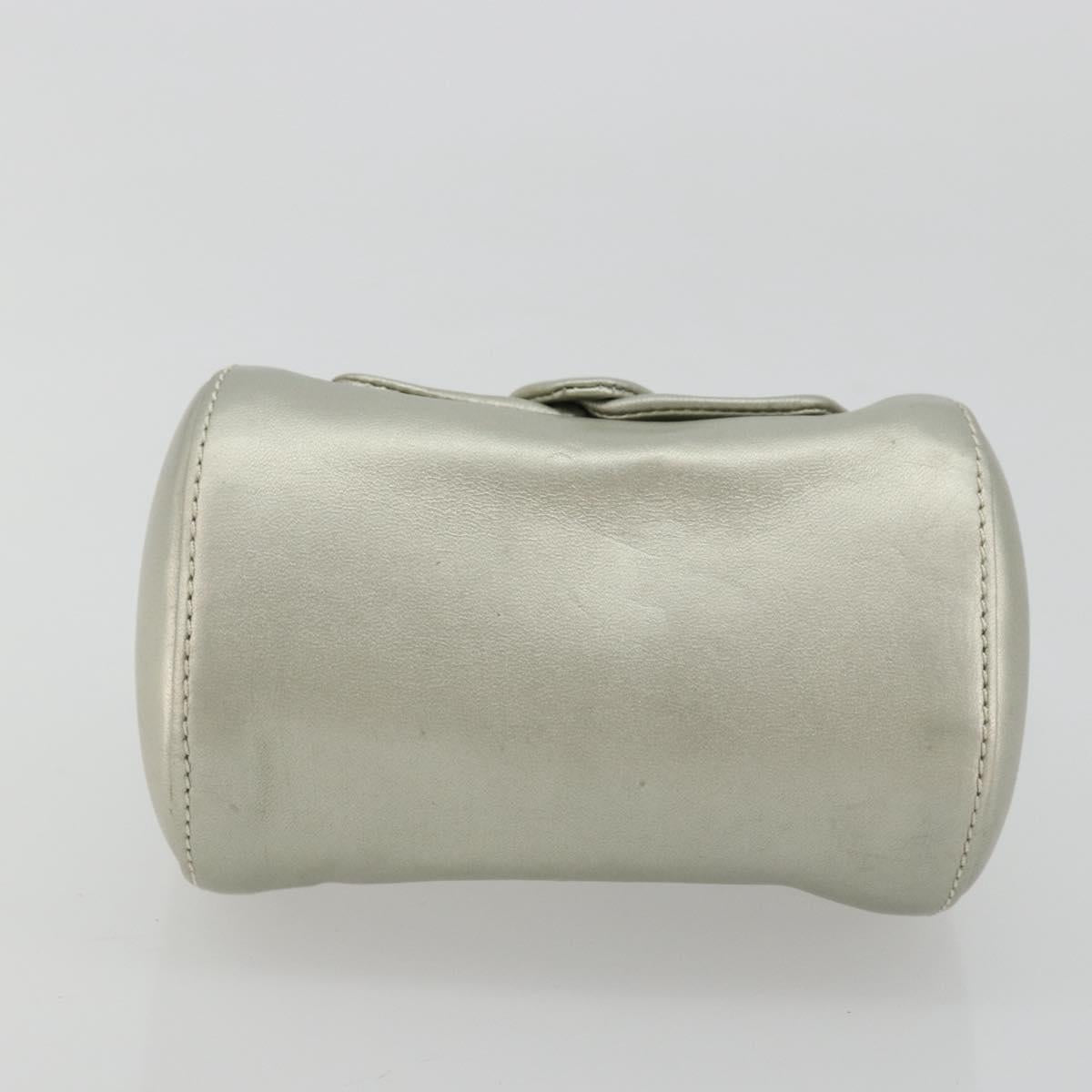 LOEWE Anagram Hand Pouch Leather Silver Auth 175225A