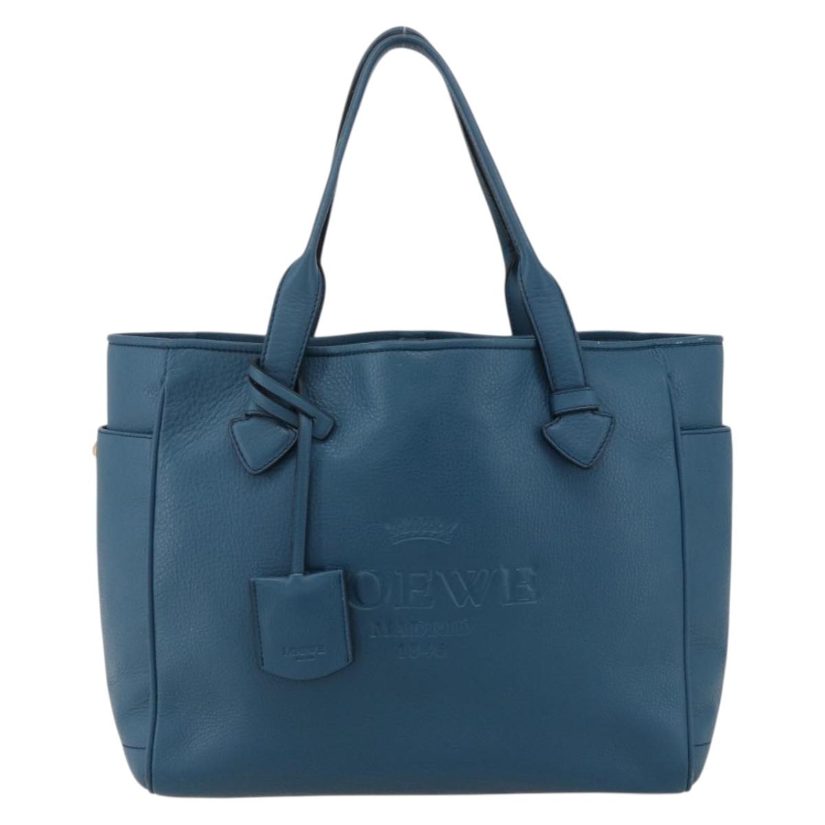 LOEWE Heritage Tote Bag Leather Gold Blue Auth 175236A