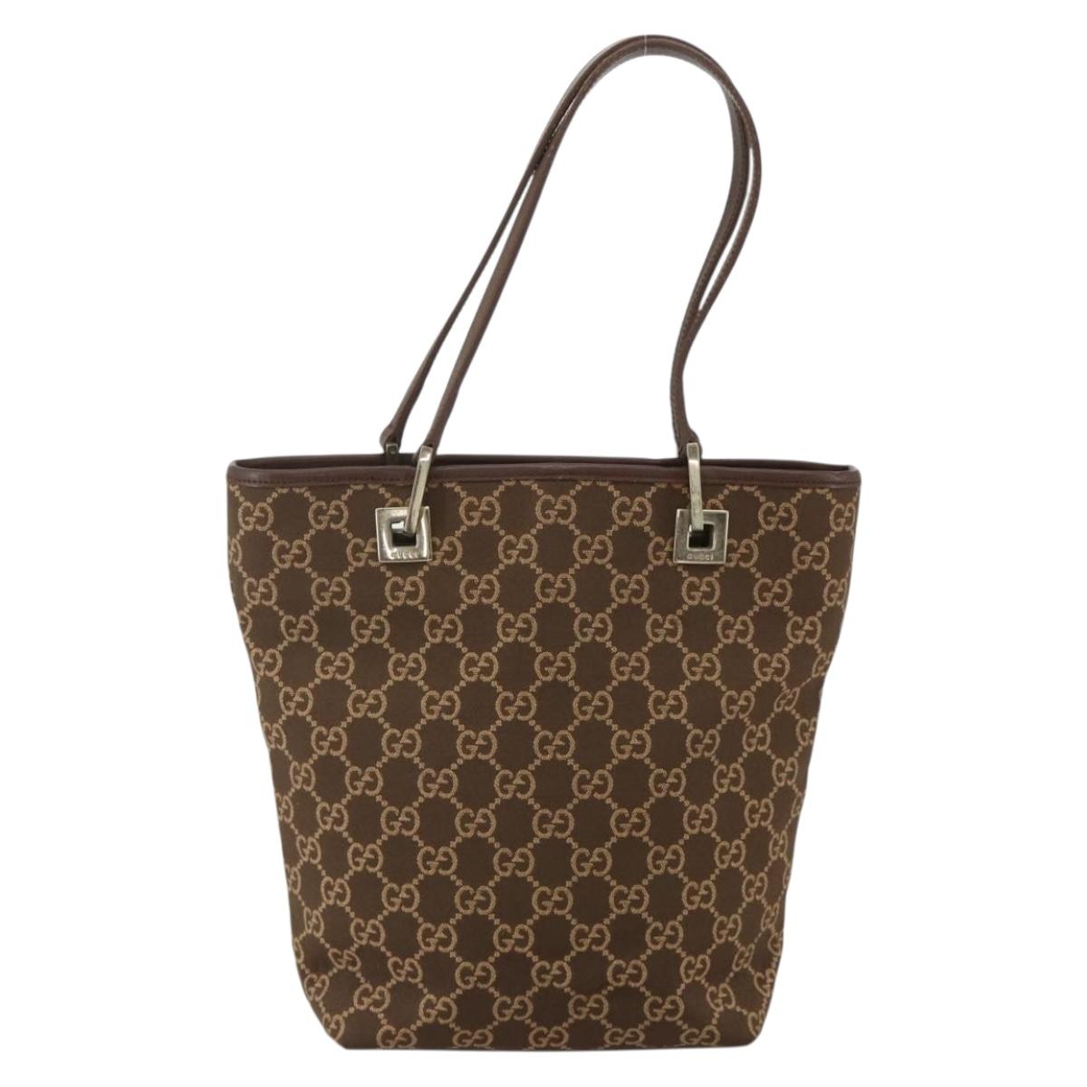 GUCCI GG Canvas Tote Bag Brown Gold 002 1099 3444 Auth 175244