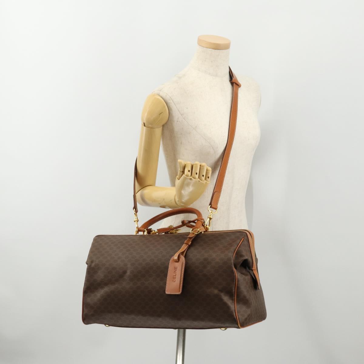 CELINE Macadam Canvas Boston Bag PVC Leather 2way Brown Gold Auth 175248A