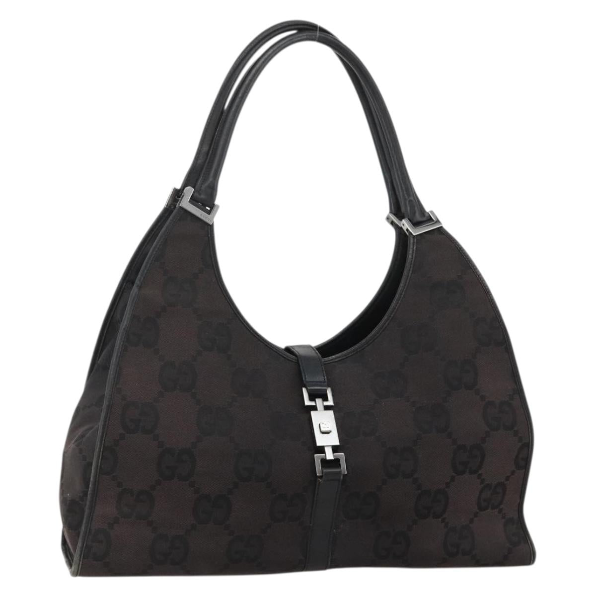 GUCCI GG Canvas Jackie Shoulder Bag Black Silver 002 1067 2123 Auth 175259