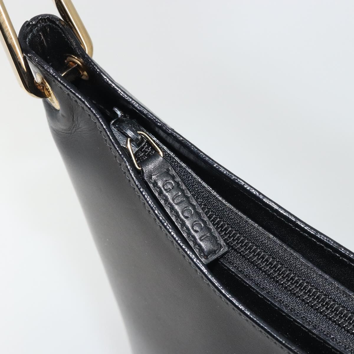 GUCCI Bamboo Shoulder Bag Leather Black Gold 001 2122 3006 Auth 175260