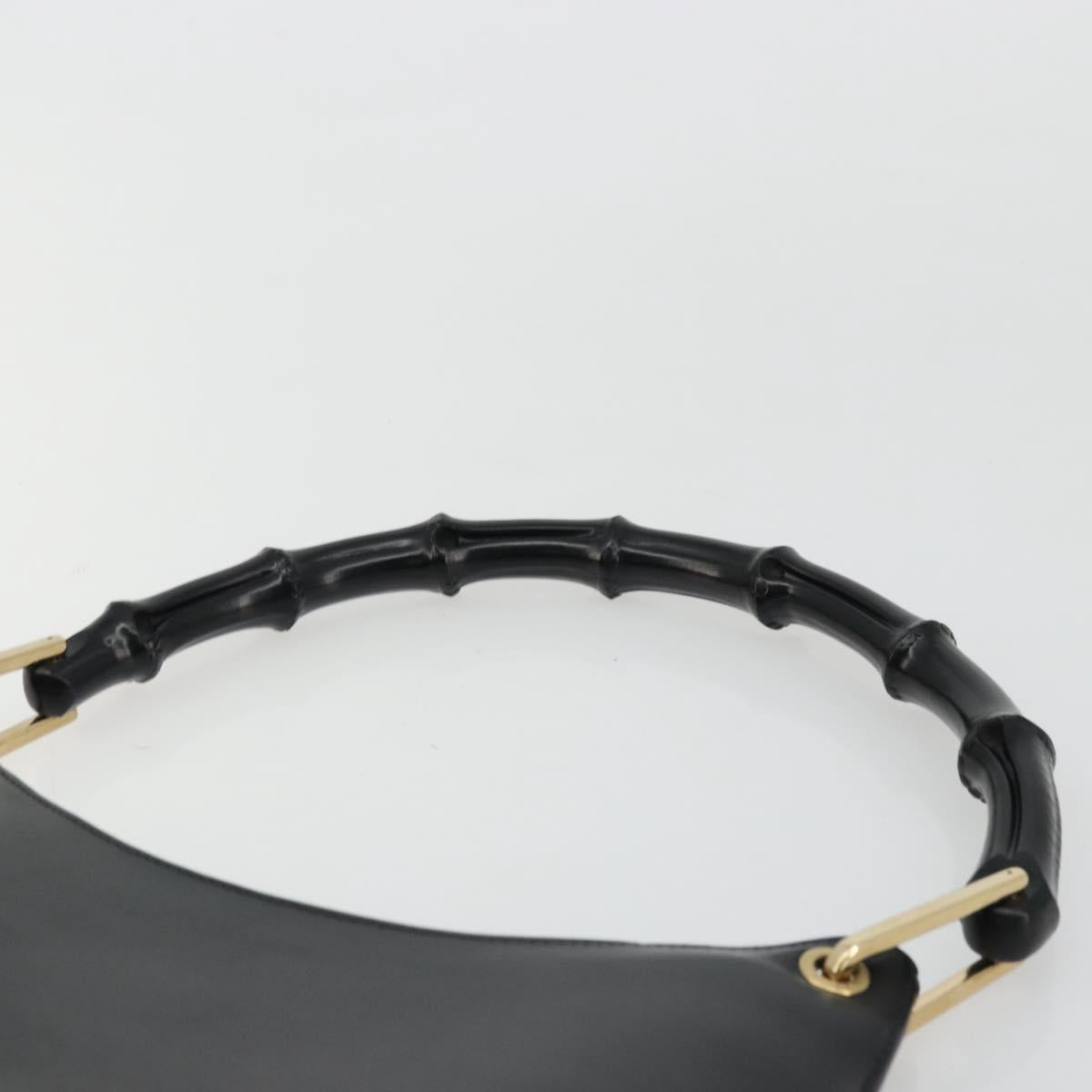 GUCCI Bamboo Shoulder Bag Leather Black Gold 001 2122 3006 Auth 175260